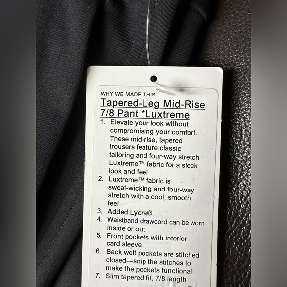 NWT Lululemon Tapered-Leg Mid-Rise 7/8 Pant *Luxstreme - Picture 5 of 5